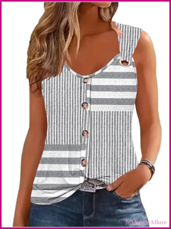 Tops - Women's Sleeveless Tank Top V-Neck Loose Fit Eyelet Boho Summer Top